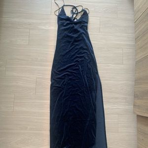Navy Velvet Maxi Dress with Slit